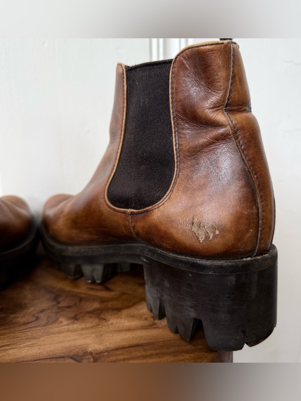 Prada Monolith Brown Leather Chunky Platform Chelsea Boots size 37 - Picture 5 of 10